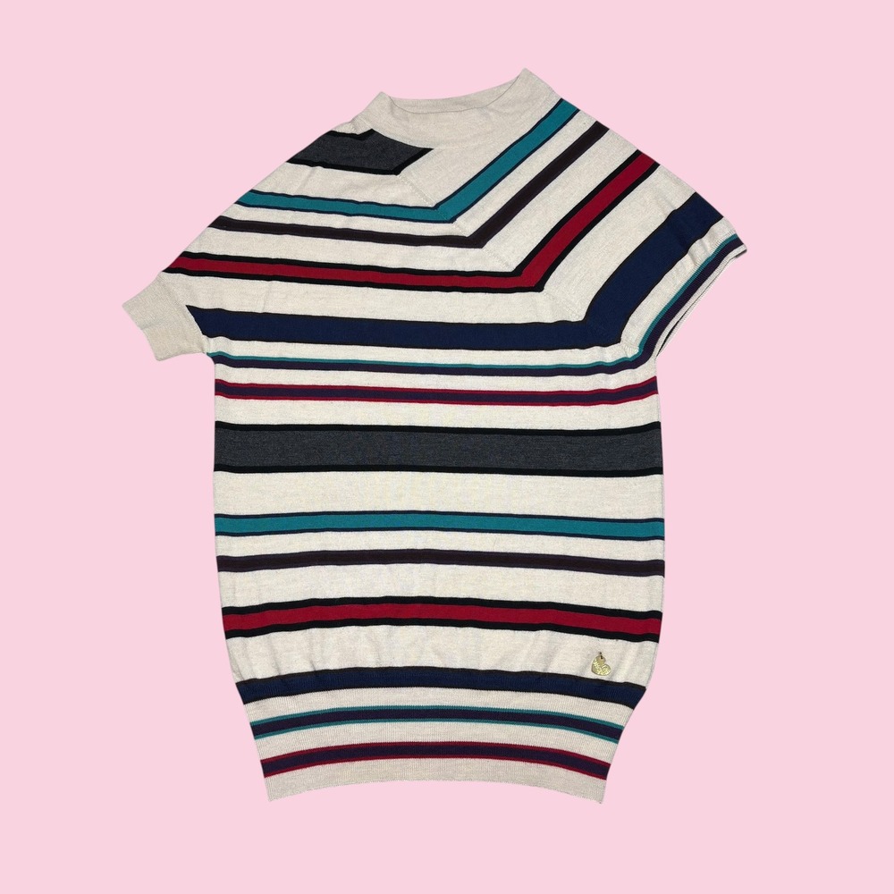 Love Moschino Women Multi Color Striped Virgin Wool Short Sleeve Sweater Size 2